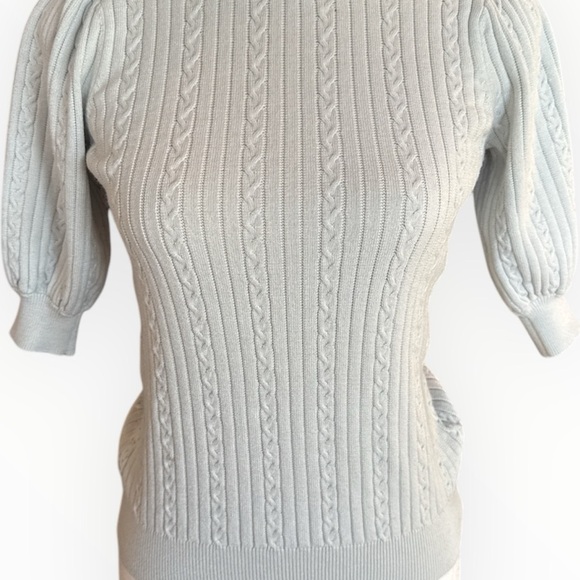 NWT Elie Tahari 3/4 Puff Sleeve CableKnit Sweater XS Spring Casual Neutral Muted - Picture 2 of 6